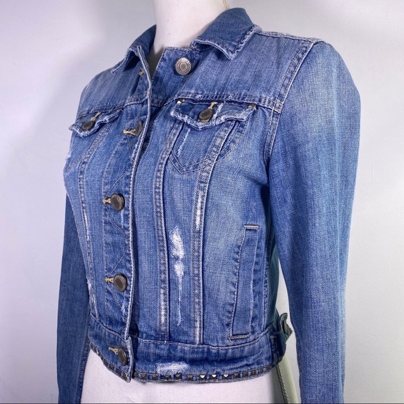 AMERICAN Eagle Studded Distressed Denim Jacket - Picture 6 of 14